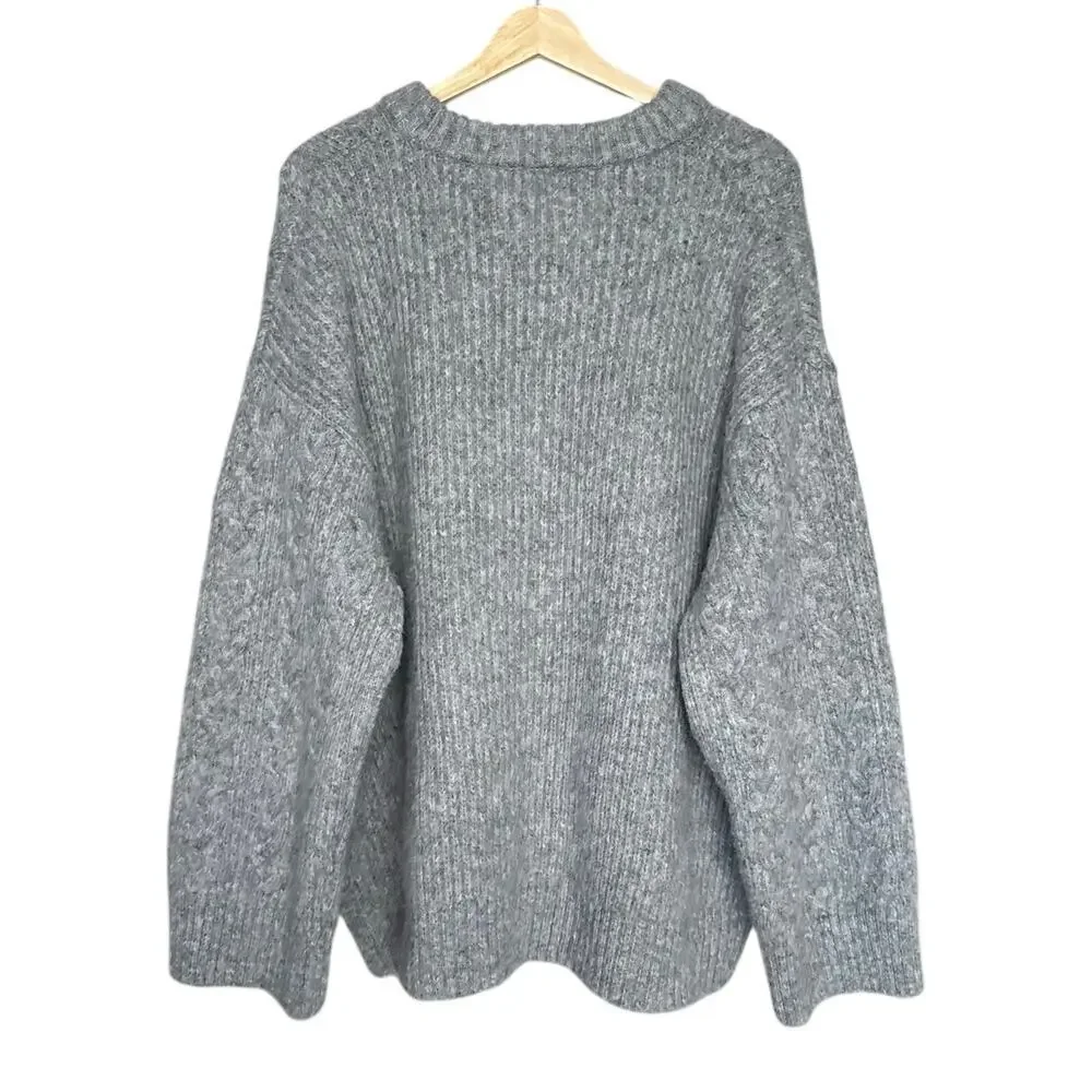 H&M Oversized Cable Knit Boxy Fit Jumper Sweater in Gray Size XL
